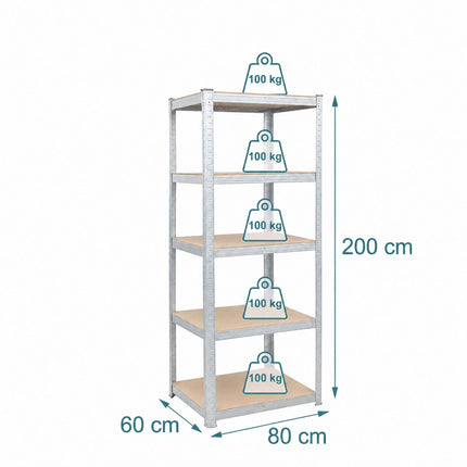 Adjustable Steel Storage Rack with 5 Tiers, 875 kg Max Load, Silver