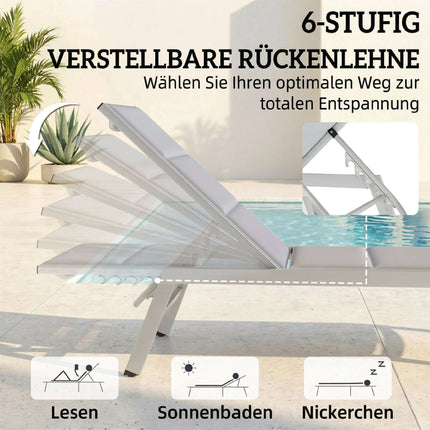 Verstellbare Sonnenliege, atmungsaktiver Stoff, Aluminiumrahmen