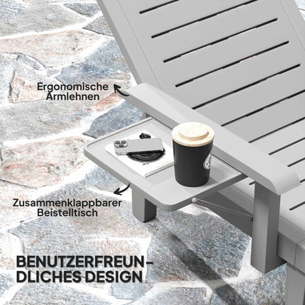 Verstellbare Sonnenliege mit Beistelltisch, Hellgrau