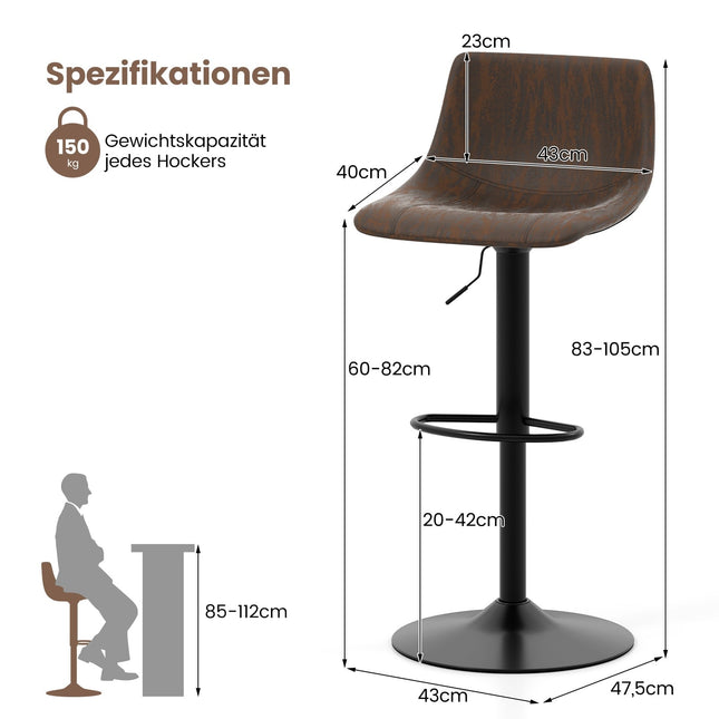 Verstellbares Barhocker-Set mit Drehfunktion, Braun, 60–82 cm