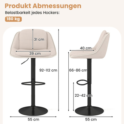 Verstellbare Barhocker, 2er-Set, Beige