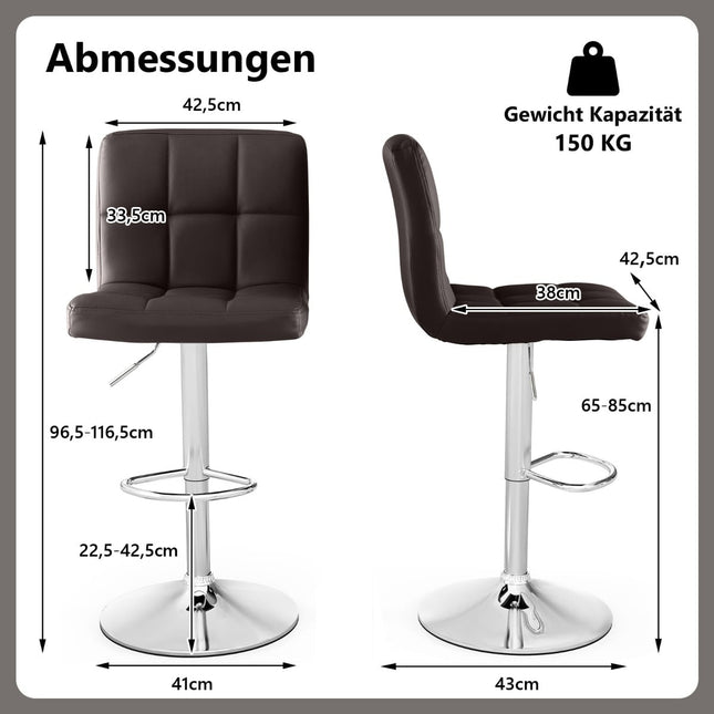 2er Set verstellbare Barhocker mit Drehfunktion, Kunstleder, Braun