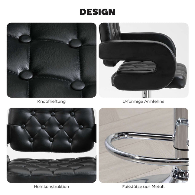 Verstellbarer Drehbarer Barhocker mit Rückenlehne, Schwarz, Metallgestell