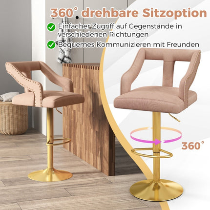 Tabourets de bar réglables en velours rose, lot de 2, 63-85 cm