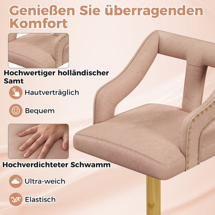 Tabourets de bar réglables en velours rose, lot de 2, 63-85 cm
