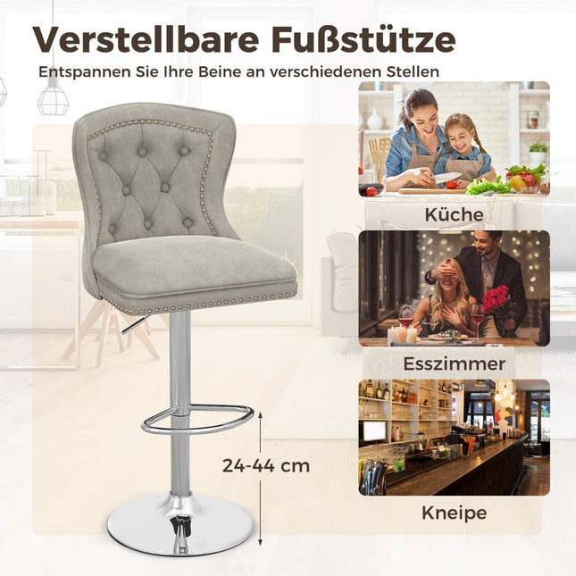 Verstellbare Samt-Barhocker, 2er-Set, Grau, 67-87cm