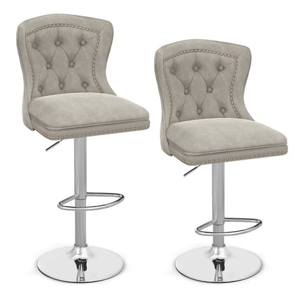 Tabourets de bar réglables en velours, lot de 2, gris, 67-87 cm