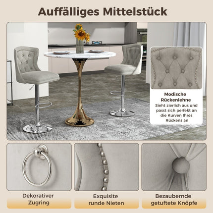Tabourets de bar réglables en velours, lot de 2, gris, 67-87 cm
