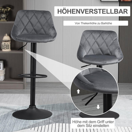 Verstellbare Samt-Barhocker 2er-Set mit Fußstütze