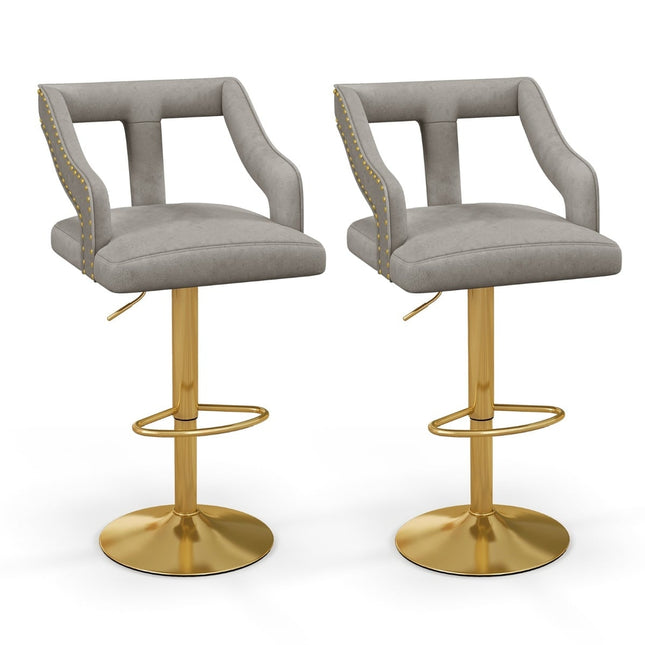 Verstellbare Barhocker aus Samt, drehbar, 2er-Set, Grau