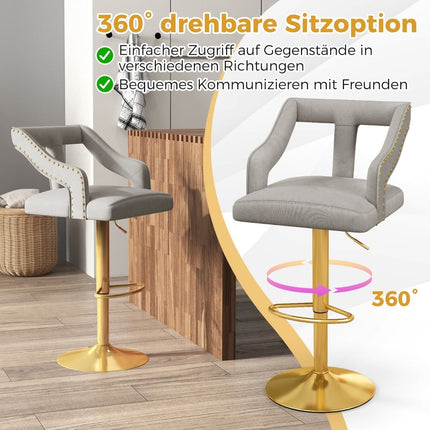 Tabourets de bar pivotants en velours réglable, lot de 2, gris