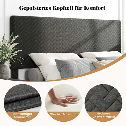 Verstellbares Samt-Bettgestell mit Chevron-Kopfteil, Grau