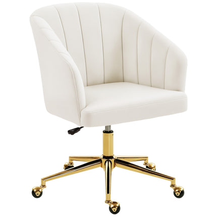 Fauteuil de bureau réglable en velours, rembourrage en mousse, blanc crème
