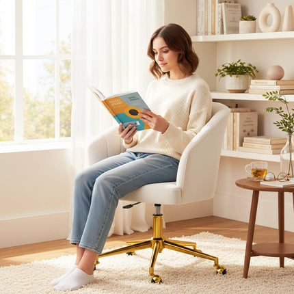 Fauteuil de bureau réglable en velours, rembourrage en mousse, blanc crème
