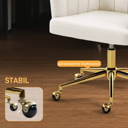 Fauteuil de bureau réglable en velours, rembourrage en mousse, blanc crème