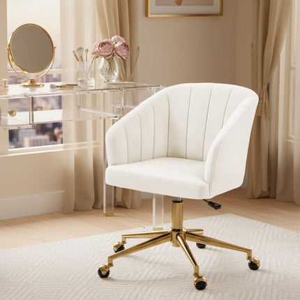 Fauteuil de bureau réglable en velours, rembourrage en mousse, blanc crème