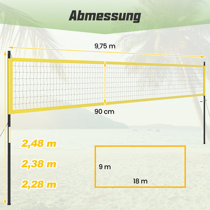 Filet de volley-ball réglable avec support, 9,75 m x 90 cm
