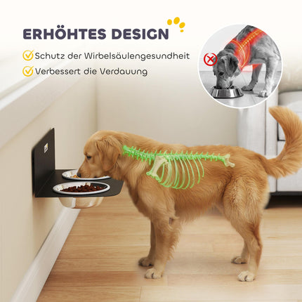 Verstellbare an der Wand montierbare Hundenäpfe mit 2 Edelstahlnäpfen