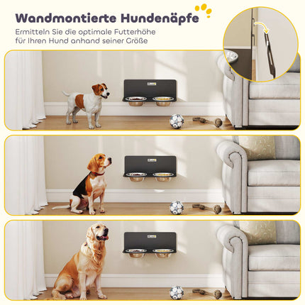 Verstellbare an der Wand montierbare Hundenäpfe mit 2 Edelstahlnäpfen