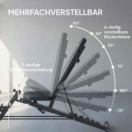 Verstellbare Hantelbank mit 6-fach verstellbarer Rückenlehne, Schwarz