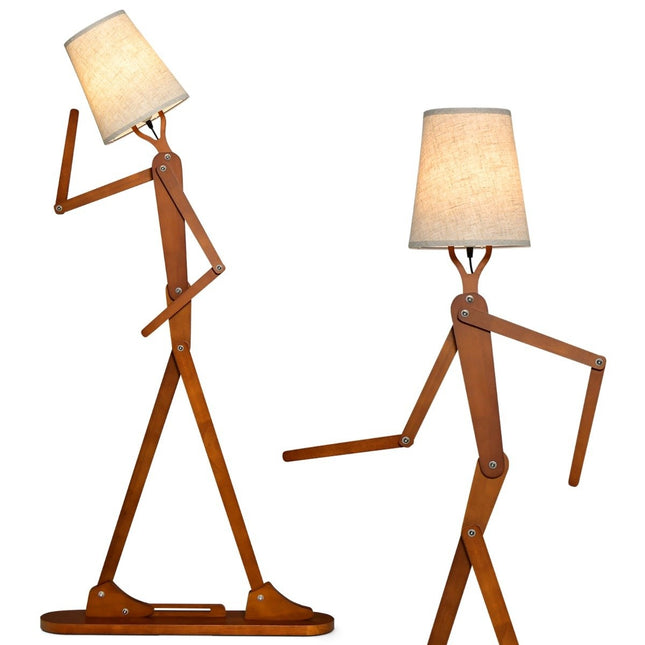 Lampadaire réglable en bois - 160 cm, abat-jour en tissu