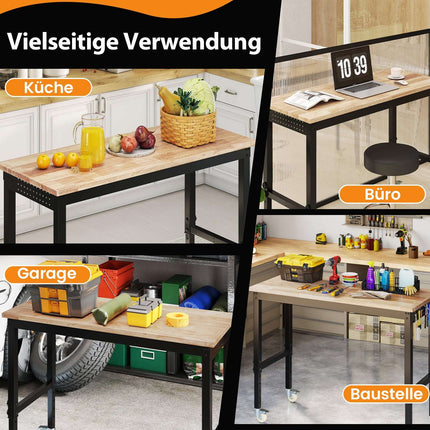 Verstellbare Werkbank mit Rollen, 1100 kg Tragkraft, 2 Lochplatten