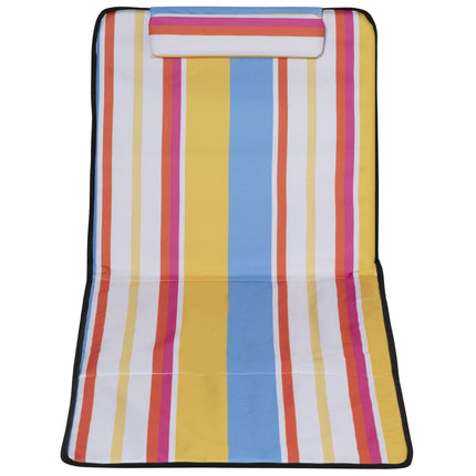 Tapis de plage, lot de 2 transats de plage pliables avec oreillers, matelas de plage réglable en hauteur sur 5 niveaux avec sac de transport, acier, multicolore, 134 x 48 x 33-43 cm Aosom