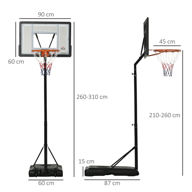 Verstellbarer Basketballständer, rollbar, Höhe 260-310 cm