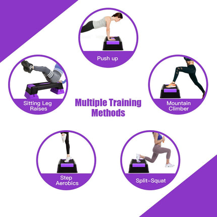 Plateforme de step aérobique, hauteur réglable sur 3 niveaux, violette