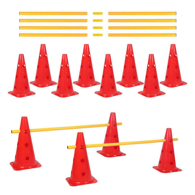 Agility-Hürdenset mit 12 Kegeln und 6 verstellbaren Stangen