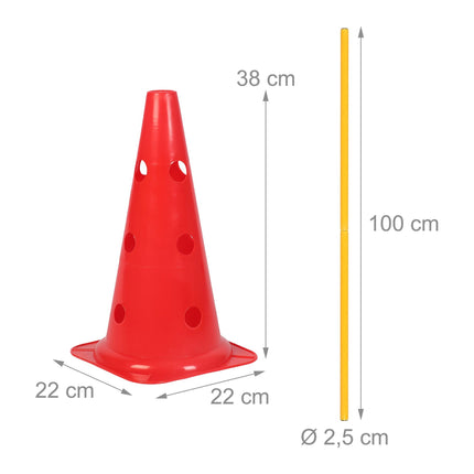 Agility-Hürdenset mit 12 Kegeln und 6 verstellbaren Stangen