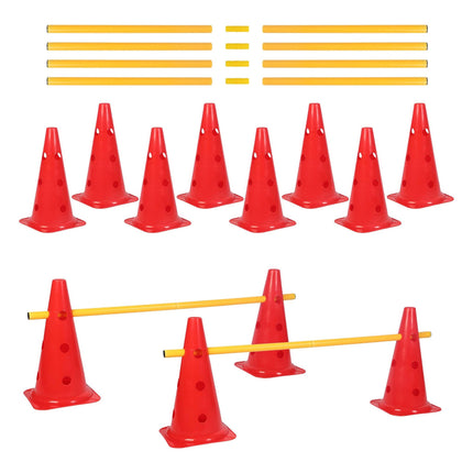 Agility-Hürdenset mit 12 Kegeln und 6 verstellbaren Stangen