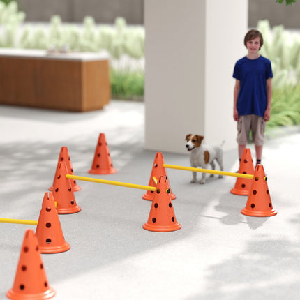 Ensemble d'agilité pour chiens, 6 pièces, équipement d'agilité pour dressage de chiens, ensemble de haies avec 12 cônes, 6 haies réglables en hauteur, sac de transport, accessoires d'entraînement, entraînement à la coordination pour l'entraîneme