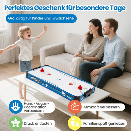 Air-Hockey-Tisch mit 12V Motor, 2 Pucks & Schiebern