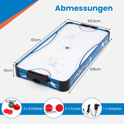 Air-Hockey-Tisch mit 12V Motor, 2 Pucks & Schiebern