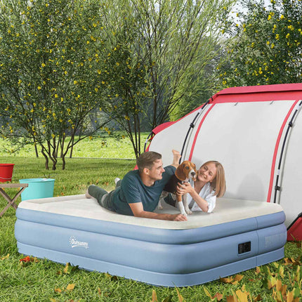 Doppelluftmatratze für Camping mit Kissen & Pumpe, hellblau
