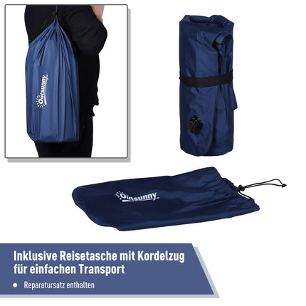 Matelas Pneumatique Gonflable, Matelas De Camping, Tapis De Couchage, Pongé En Pvc Et Polyester, Bleu Marine, 195 X 138 X 10 Cm