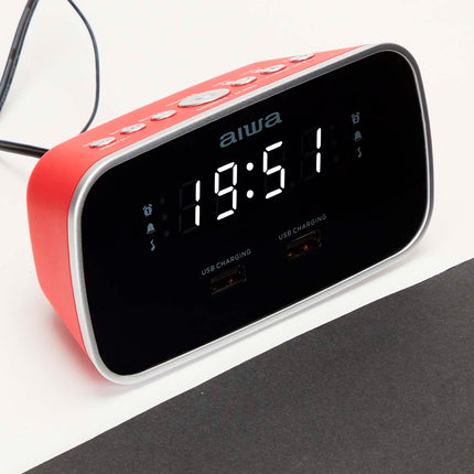 Wecker mit zwei Weckzeiten und USB-Ladeanschluss, Rot