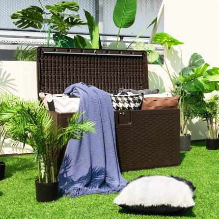 Boîte de rangement toutes saisons, capacité de 276 L, avec couvercle verrouillable, boîte de jardin étanche marron