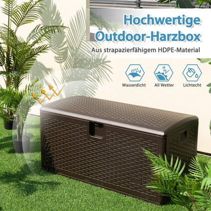 Boîte de rangement toutes saisons, capacité de 276 L, avec couvercle verrouillable, boîte de jardin étanche marron