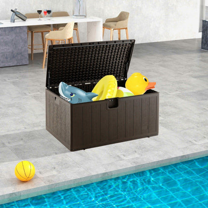 Boîte de rangement toutes saisons, capacité de 492 L, avec couvercle verrouillable, boîte de jardin étanche marron