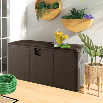 Boîte de rangement toutes saisons, capacité de 492 L, avec couvercle verrouillable, boîte de jardin étanche marron