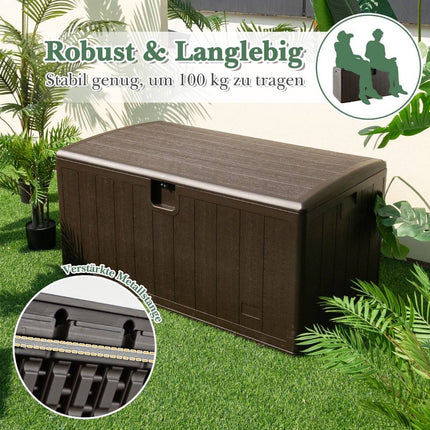 Boîte de rangement toutes saisons, capacité de 492 L, avec couvercle verrouillable, boîte de jardin étanche marron