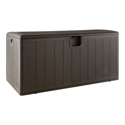 Boîte de rangement toutes saisons, capacité de 492 L, avec couvercle verrouillable, boîte de jardin étanche marron