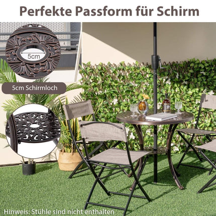 Aluminium-Terrassentisch mit Schirmloch und Ablage