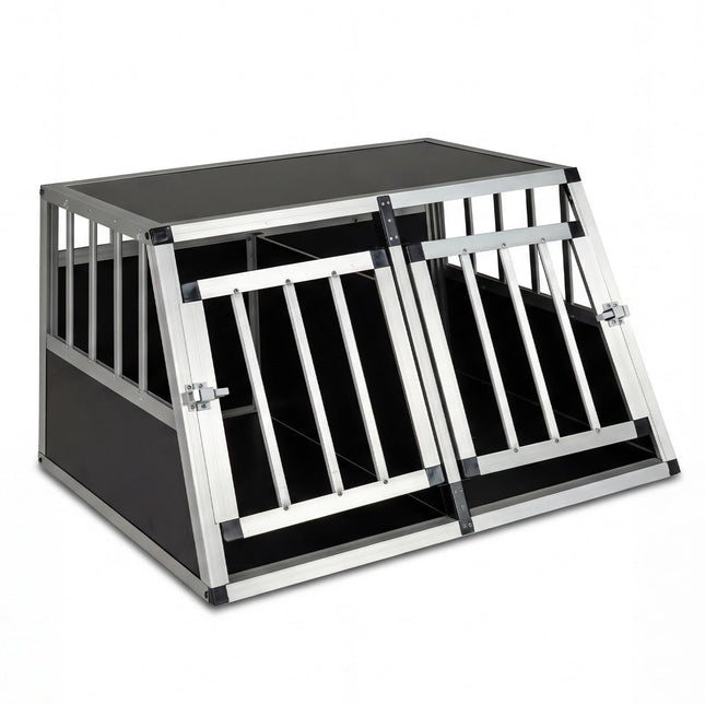 Cage de transport en aluminium pour chien avec portes verrouillables et séparateur