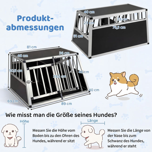 Cage de transport en aluminium pour chien avec portes verrouillables et séparateur