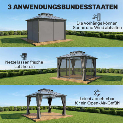Pavillon de jardin en aluminium 3,6 x 3 m avec moustiquaire