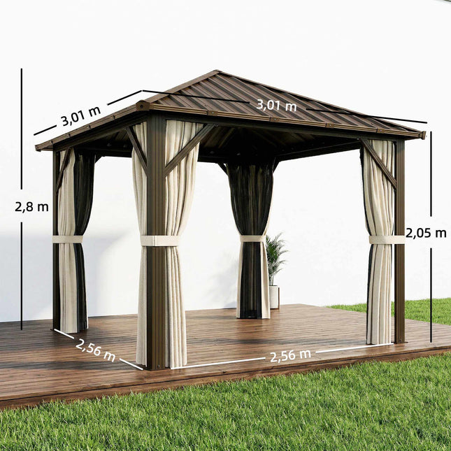 Aluminium-Gartenpavillon mit Stahldach, Moskitonetz, 3x3m