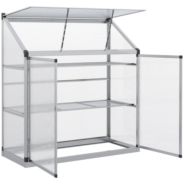 Aluminium-Gewächshaus mit Fundament, 3 Etagen, 131x58x139,5 cm